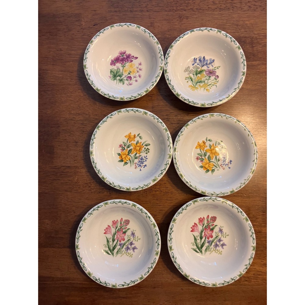 Thomson Pottery Floral Garden Set 6 Small Bowls Dessert Sauce Appetizer Spring